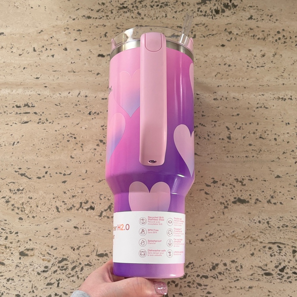 Stanley 40oz Stainless Steel H2.0 Flowstate Quencher Powder Pink Heart Gradient - Picture 7 of 7